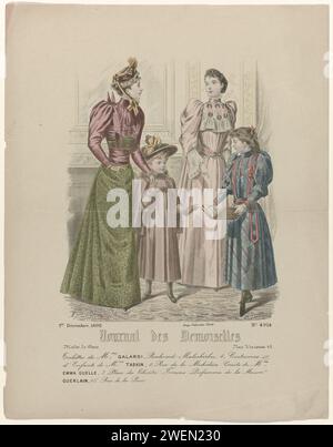 Journal des Demoiselles, 1 dicembre 1892, No. 4914: Mme Galard toilets (...), 1892 due donne e due ragazze in un interno. Secondo la didascalia: "Servizi igienici" di Galardi. Abbigliamento per bambini da Taskin. Sotto alcune righe di testo pubblicitario per prodotti diversi. Stampa dalla rivista di moda Journal des Demoiselles (1833-1922). lastre di moda per incisioni in carta. copricapo: cappello (+ abiti da donna). abito, abito (+ abiti da donna). guanti, guanti, ecc. (+ vestiti da donna). copricapo (+ vestiti per bambina/ragazza). abito, abito (+ vestiti per bambina/ragazza). scarpe, sandali (+ vestiti per bambina/ragazza). Libro - MM - libro aperto Foto Stock