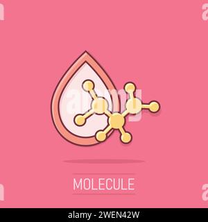 Icona molecola acida in stile comico. Illustrazione vettoriale dei cartoni animati DNA su sfondo isolato. Concetto di business relativo all'effetto splash del modello amino. Illustrazione Vettoriale