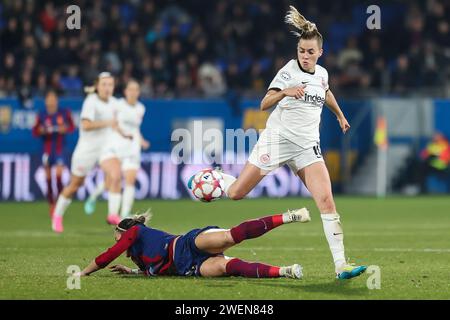 Barcellona, Spagna. 25 gennaio 2024. Laura Freigang (10) dell'Eintracht Frankfurt, vista durante la partita di UEFA Women's Champions League tra FC Barcelona e Eintracht Frankfurt all'Estadi Johan Cruyff di Barcellona. (Foto: Gonzales Photo/Alamy Live News Foto Stock