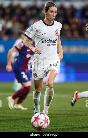 Barcellona, Spagna. 25 gennaio 2024. Sara Doorsoun (23) dell'Eintracht Frankfurt, vista durante la partita di UEFA Women's Champions League tra FC Barcelona e Eintracht Frankfurt all'Estadi Johan Cruyff di Barcellona. (Foto: Gonzales Photo/Alamy Live News Foto Stock