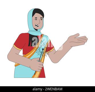 Sciarpa hijab donna con protagonista sparkler in 2D. Illustrazione Vettoriale