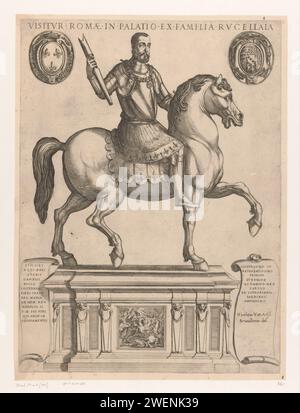 Statua equestre di Enrico II, re di Francia, Antonio tempesta, dopo Daniele da Volterra, 1575 - 1613 carta stampata incisione statua equestre Foto Stock