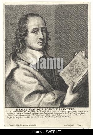 Ritratto di Hendrick van der Borcht de Jonge, Wenceslaus Hollar, dopo Joannes Meyssens, 1649 - 1670 stampa Ritratto dell'artista fiammingo Hendrick van der Borcht de Jonge. incisione della carta Foto Stock