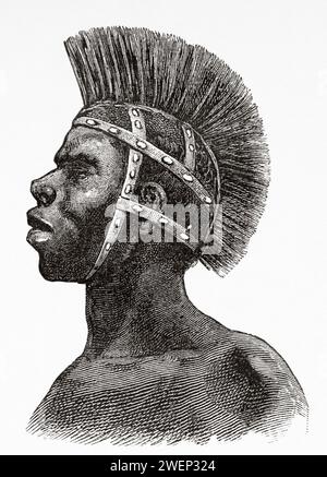 La guida della spedizione Kirangozi. Africa. Emin Pasha Relief Expedition 1886-1889 di Henry Morton Stanley (1841 - 1904) incisione del vecchio XIX secolo da le Tour du Monde 1890 Foto Stock