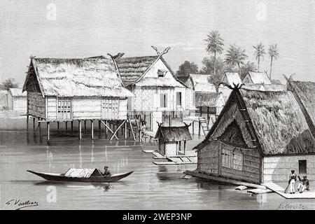 Tenggarong, Kalimantan orientale. Isola del Borneo, Indonesia. Da Koutei a Banjarmasin, un viaggio nel Borneo di Carl Bock (1849 - 1932) Foto Stock