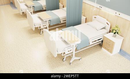 Stanza moderna ed estetica del paziente dell'ospedale, clinica privata luogo confortevole di recupero per il trattamento del paziente. Interno del reparto ospedaliero. Foto Stock