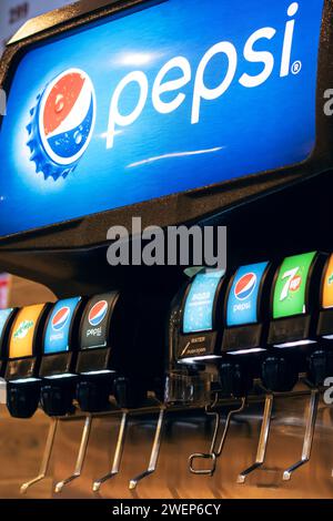 Bielorussia, Minsk - 06 ottobre 2023: Primo piano del ristorante KFC Foto Stock