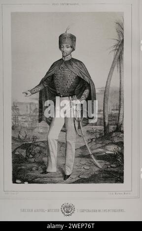 Abdulmejid i (1823-1861). Sultano dell'Impero Ottomano (1839-1861). Ritratto. Disegno di Valdivieso. Litografia di Martinez. "Reyes Contemporáneos" (re contemporanei). Volume II Pubblicato a Madrid, 1852. Foto Stock