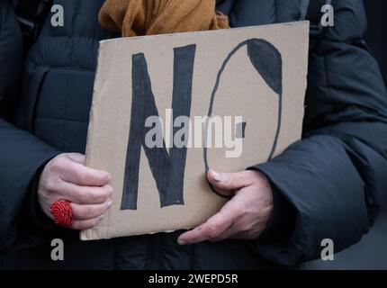 26 gennaio 2024, Assia, Francoforte sul meno: Diverse migliaia di persone manifestano a Francoforte contro l'estremismo di destra e l'AfD. Un cartello di cartone recita "No". Foto: Boris Roessler/dpa Credit: dpa Picture Alliance/Alamy Live News Foto Stock