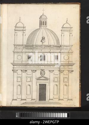 Veduta di Bassano Romano, stampa 1636 - 1647 veduta del villaggio di Bassano Romano. Il grande palazzo a sinistra del centro è il Palazzo Giustiniani del marchese Vincenzo Giustiniani. In cima, Putti indossa un banderol con il suo nome e lo stemma. La stampa fa parte di un album con una serie di stampe sulle sculture della collezione della Galleria Giustiniani a Roma. Incisione in carta vista città e paesaggio con costruzioni artificiali Bassano Romano Foto Stock