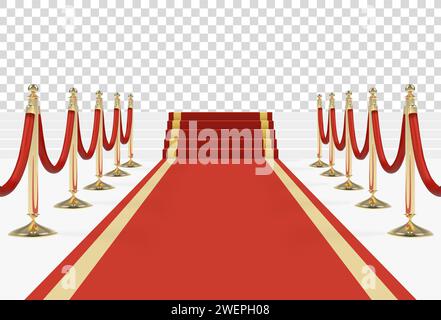 Tappeto rosso sulle scale con corde rosse su stanchioni dorati Illustrazione Vettoriale