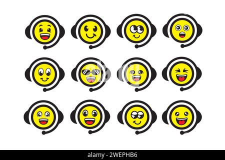 Set di emoticon. Facce emoticon sorridenti. Illustrazione vettoriale. Illustrazione Vettoriale