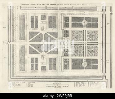 Mappa del Palazzo Huis ten Bosch e della tenuta circostante, Jan Matthysz., dopo Pieter Jansz. Posta, 1655 Stampa mappa del Palazzo Huis ten Bosch a l'Aia e dei giardini circostanti e degli edifici annessi. In fondo a una leggenda. palazzo di incisione di carta. Piano  architettura Palazzo Huis ten Bosch Foto Stock