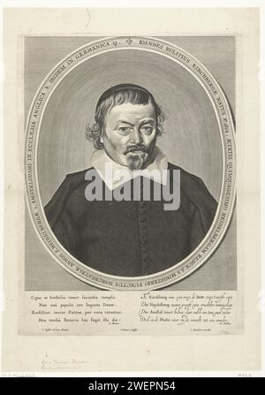 Ritratto del pastore Johannes Rulitius, Jan Brouwer, in onore di Christiaen Jansz. Dusart, dopo Cornelis Dusart, incisione su carta stampata 1652 - 1656 Foto Stock