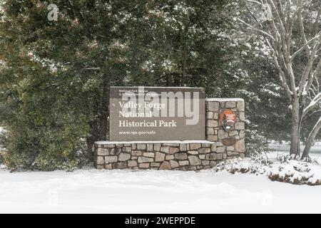 Valley Forge, Pennsylvania - 20 gennaio 2024: Insegna d'ingresso al Valley Forge National Historical Park. Foto Stock