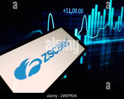 Konskie, Polonia - 25 gennaio 2024: Logo aziendale Zscaler visualizzato sullo schermo del telefono cellulare Foto Stock