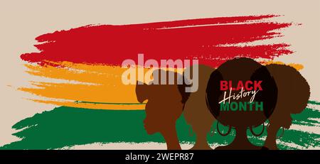 Black History banner del mese per festeggiare. Ritratto le donne africane si affiancano. Storia afro-americana o mese di storia nera. Festeggia Illustrazione Vettoriale