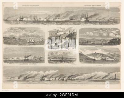 Otto scene della guerra di Crimea, 1855, Jules Worms, 1855 stampa doppia pagina con otto scene della guerra di Crimea, 1855. Merende Zebinkl. battaglia di carta (+ forza navale) Foto Stock