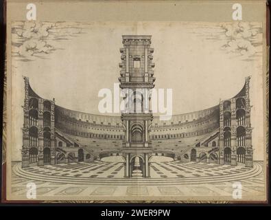 Colosseum te Rome, anonimo, c. 1500 - c. 1599 stampare Una sezione trasversale verticale del Colosseo di Roma, rendendo visibile l'interno. La stampa fa parte di un album. Teatro di incisione/incisione su carta (edificio) - AA - spettacoli all'aperto. Rappresentazione di edificio reale (esistente o esistente) Colosseo Foto Stock