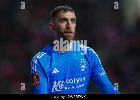 Bristol, Regno Unito. 26 gennaio 2024. Matt Turner del Nottingham Forest durante la partita del quarto turno della Emirates fa Cup Bristol City vs Nottingham Forest ad Ashton Gate, Bristol, Regno Unito, 26 gennaio 2024 (foto di Gareth Evans/News Images) a Bristol, Regno Unito il 1/26/2024. (Foto di Gareth Evans/News Images/Sipa USA) credito: SIPA USA/Alamy Live News Foto Stock