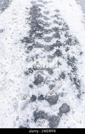 Carreggiata degli pneumatici su neve. Foto Stock