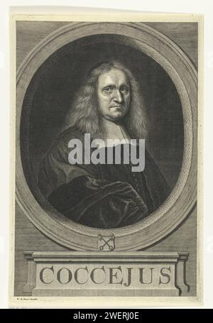 Portret Van Johannes Cocceius, Willem de Broen, dopo antonie Palamedes, c. 1705 - in o prima del 1748 stampa Busto del teologo Johannes Cocceius, in ovale con stemma di famiglia. incisione/incisione della carta Foto Stock