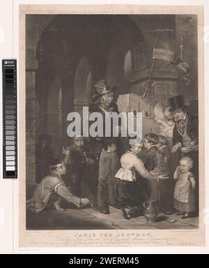 Kijkkast, Thomas Hodgetts, dopo Robert Edmonstone, 1823 stampe uomini, donne e bambini si sono riuniti intorno a una scatola di osservazione che si trova alla fine di un colonnato. Il proprietario dell'armadietto, un uomo dall'aspetto incrociato, tira un cavo che è fissato al lato dell'armadietto. Un ragazzo cattivo tiene uno stoppino bruciato per la scarpa, un altro cerca di rubare qualcosa dalla sua tasca. A destra in primo piano, una donna estende le mani a un bambino che piange. carta peep-show. prestazioni all'aria aperta (fiera del piacere). un gioco da imbrogliare Foto Stock