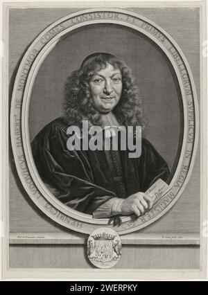 Portret Henry Louis Hader de Montmor, Nicolas Pitau (1), in onore di Philippe de Champaigne, 1667 stampa Ritratto a metà, con una lettera in mano sulla quale l'iscrizione: A Monsieur ... Il Montmor a Parigi. Nell'elenco ovale del bordo. Nel mezzo della sua arma. incisione su carta Foto Stock