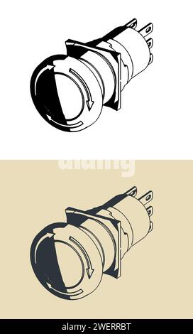 Illustrazioni vettoriali stilizzate del pulsante di arresto di emergenza Illustrazione Vettoriale