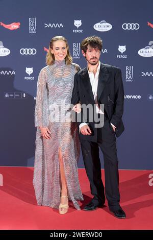 Madrid. Spagna. 20240127, Aina Clotet, Marcel Borras partecipa ai Feroz Awards 2024 - Red Carpet al Palazzo Vistalegre il 27 gennaio 2024 a Madrid, Spagna credito: MPG/Alamy Live News Foto Stock