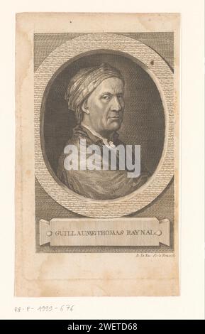 Portret van Guillaume -Thomas Francois Raynal, J.F. de la Rue, 1750 - 1791 carta stampata incisione / incisione di persone storiche. ritratto di uno scrittore Foto Stock