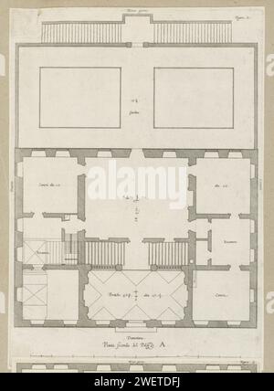 Mappa del piano terra di Palazzo Carrega-Cataldi Genova, 1622 stampa questa stampa fa parte di un album. piano di incisione su carta  architettura. Hôtel, cioè piccolo palazzo in città - AA - architettura civica: All'interno del palazzo Carga-cotaldi Foto Stock