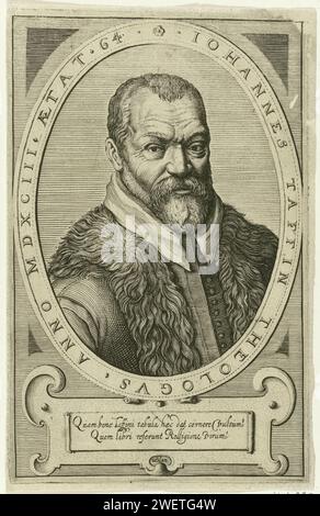 Portret van Jean Taffin, Michiel le Blon, 1593 - 1656 stampa Ritratto di Jean Taffin, pastore di Willem de Zwijger, all'età di 64 anni. incisione su carta Foto Stock