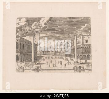 Veduta della San Marcoplein a Venezia, ignoto, c. 1600 - c. 1650 carta stampata incisione piazza, luogo, circo, ecc... Canali, acque (in città) San Marcoplein Foto Stock