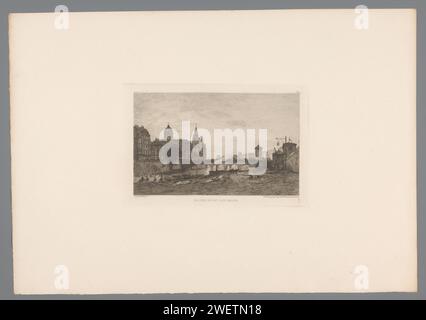 Vista del Pont Louis-Philippe, Alfred Alexandre Delauney, 1876 stampe su carta incisione / ponte a secco in città, oltre il fiume, il canale, ecc. Ponte Louis-Philippe Foto Stock
