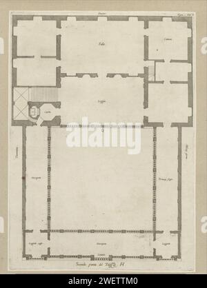 Mappa del primo piano della Villa Grimaldi-Sauli di Genova, 1622 stampa questa stampa fa parte di un album. piano di incisione su carta  architettura. Hôtel, cioè piccolo palazzo in città - AA - architettura civica: All'interno di Villa Grimaldi Foto Stock