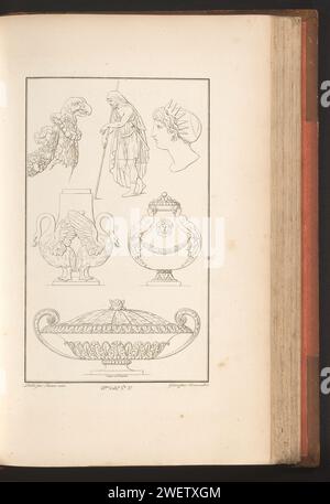 Vari ornamenti, Pierre-Nicolas Beauvallet, 1820 decorazione con vari oggetti. Parte (13° CAH. F.LE 2) del Prentalbum con due serie di 138 stampe ornamenti di Beauvallet e Normand, "Fragmens d'Ortuens dance le style Ancient". ornamenti per incisione carta  art Foto Stock