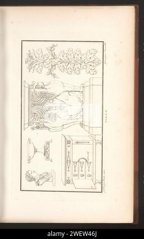 Vari mobili, tra cui un tavolo con griffini, Pierre-Nicolas Beauvallet, 1820 stampe ornamentali con, tra le altre cose, vari mobili tra cui un tavolo con griffini. Parte (3a CAH. N. 16) del Prentalbum con due serie di 138 stampe ornamenti di Beauvallet e Normand, "Fragmens d'Ortuens Dans le Style Antique". ornamenti per incisione di carta  mobili decorativi d'arte. grifone (leone/aquila); griffo (Ripa) Foto Stock