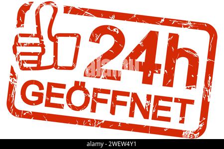 timbro grunge con cornice rossa e testo 24h geöffnet Illustrazione Vettoriale