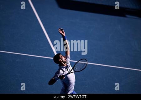 Melbourne, Australie. 26 gennaio 2024. Novak Djokovic durante il torneo di tennis Australian Open AO 2024 del grande Slam il 26 gennaio 2024 al Melbourne Park di Melbourne, Australia. Foto Victor Joly/DPPI Credit: DPPI Media/Alamy Live News Foto Stock