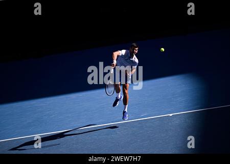 Melbourne, Australie. 26 gennaio 2024. Novak Djokovic durante il torneo di tennis Australian Open AO 2024 del grande Slam il 26 gennaio 2024 al Melbourne Park di Melbourne, Australia. Foto Victor Joly/DPPI Credit: DPPI Media/Alamy Live News Foto Stock