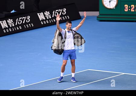 Melbourne, Australie. 26 gennaio 2024. Novak Djokovic durante il torneo di tennis Australian Open AO 2024 del grande Slam il 26 gennaio 2024 al Melbourne Park di Melbourne, Australia. Foto Victor Joly/DPPI Credit: DPPI Media/Alamy Live News Foto Stock