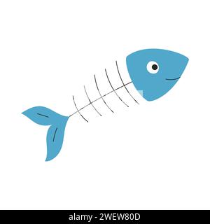 Lo scheletro di un pesce. Una semplice illustrazione vettoriale piatta isolata su uno sfondo bianco Illustrazione Vettoriale