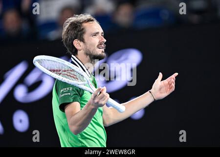 Melbourne, Australie. 26 gennaio 2024. Daniil Medvedev durante il torneo di tennis Australian Open AO 2024 del grande Slam il 26 gennaio 2024 al Melbourne Park di Melbourne, Australia. Foto Victor Joly/DPPI Credit: DPPI Media/Alamy Live News Foto Stock