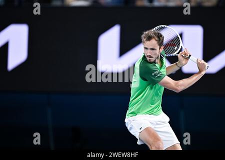 Melbourne, Australie. 26 gennaio 2024. Daniil Medvedev durante il torneo di tennis Australian Open AO 2024 del grande Slam il 26 gennaio 2024 al Melbourne Park di Melbourne, Australia. Foto Victor Joly/DPPI Credit: DPPI Media/Alamy Live News Foto Stock
