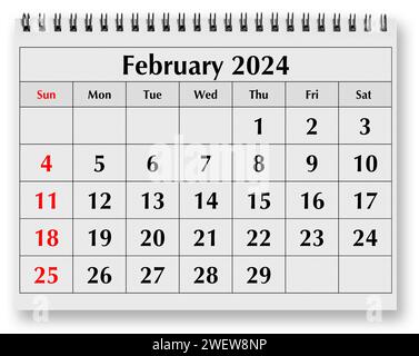 Una pagina del calendario mensile annuale - mese di febbraio 2024 Foto Stock