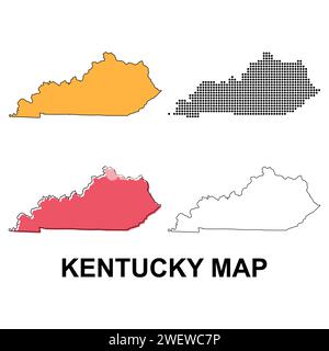 Serie di mappe del Kentucky, stati uniti d'america. Illustrazione vettoriale a icone piatte . Illustrazione Vettoriale