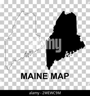 Serie di mappe del Maine, stati uniti d'america. Illustrazione vettoriale a icone piatte . Illustrazione Vettoriale