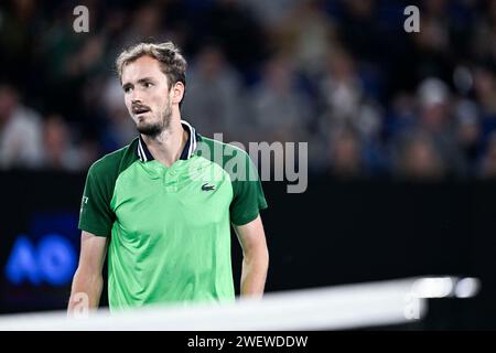 Melbourne, Australia. 26 gennaio 2024. Daniil Medvedev durante il torneo di tennis Australian Open AO 2024 del grande Slam al Melbourne Park di Melbourne, Australia, il 26 gennaio 2024. Foto di Victor Joly/ABACAPRESS.COM Credit: Abaca Press/Alamy Live News Foto Stock