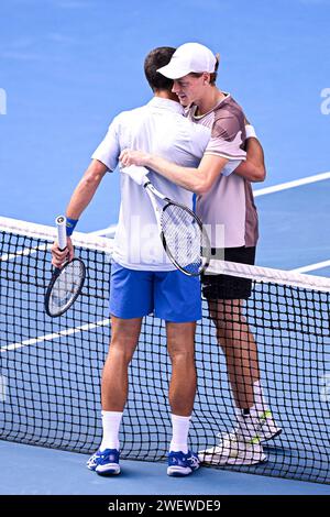 Jannik Sinner Vince Contro Novak Djokovic Della Serbia Durante Il   Jannik Sinner Vince Contro Novak Djokovic Della Serbia Durante Il Torneo Di Tennis Australian Open Ao 2024 Del Grande Slam Al Melbourne Park Di Melbourne Australia Il 26 Gennaio 2024 Foto Di Victor Joly Abacapress Com 2wewde9 